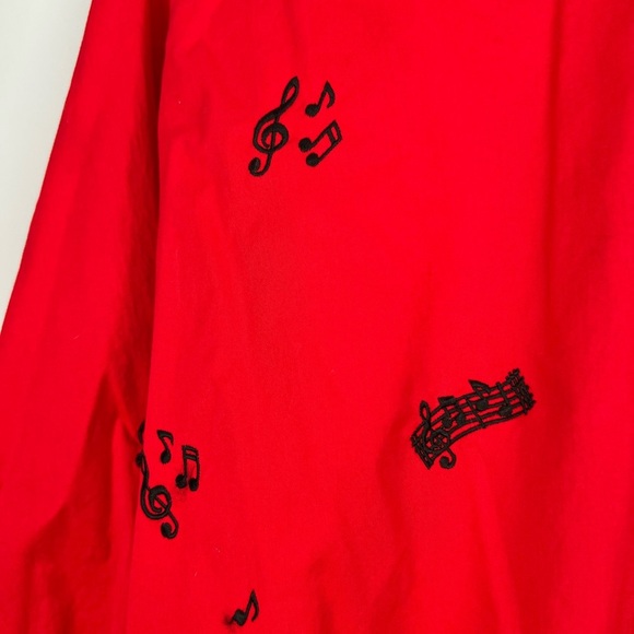 Vintage Casey Coleman Red Musical Note  AOP Embroidered Button-Up Blouse Medium - Picture 3 of 5